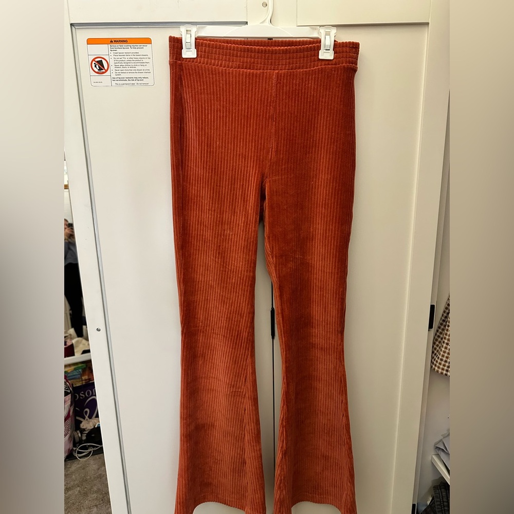 Aerie Orange Flare Pants High-Waisted Ribbed Knit